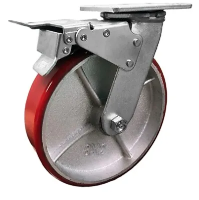CASTERHQ- 8  X 2  Total Lock Caster With Red Polyurethane On Steel Wheel - 1250 • $87.49