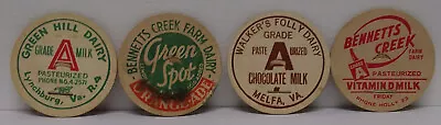 4 Vintage Va Milk Bottle Tops Lynchburg 2 Bennetts Creek (portsmouth) & Melfa • $8