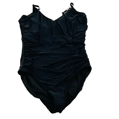 MagicSuit Black Solid Isabel Underwire Ruching V-Neck One Piece Swimsuit Size 16 • $55.95