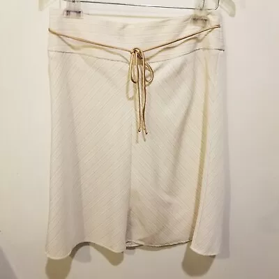  Tan White Silk Tie Wrap A-Line Skirt Size 7 • $14.99