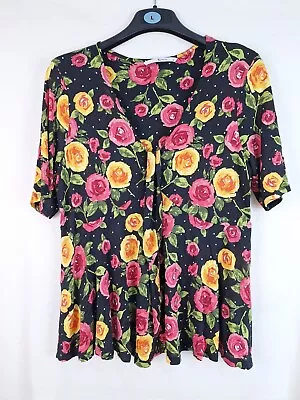 TU Woman Black V-neck Peplum Floral Short Sleeve Printed Blouse Top Uk 16 • £7.45