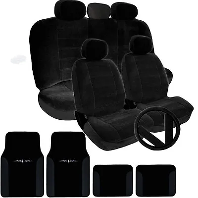 For Mazda New Semi Custom Black Velour Car Seat Steering Covers Vinyl Mats Set • $59.36