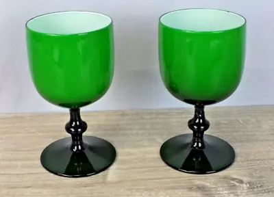 Vintage 60s Murano Pair Of Carlo Moretti Wine Glasses Goblets In Green • $65