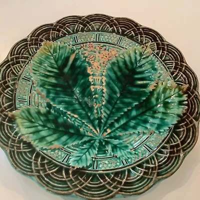Antique Majolica Chestnut Leaf Pottery Plate WOW • $89.99