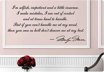 Marilyn Monroe I'm Selfish Impatient Insecure Wall Decal Sticker Quote Home Art • $15.99