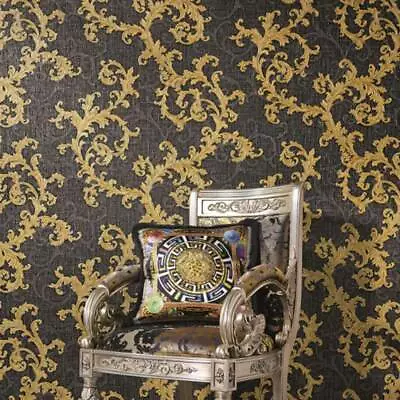 Versace Calligraphy Black Gray Gold Barocco Designer Textured Wallpaper • $3.90