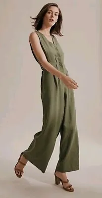 Country Road Khaki Linen Pleat Jumpsuit Size 16 • $39.99