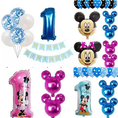 1st Birthday Balloons Mickey Mouse Birthday Balloons Age 1 Number Balloon Gender • £6.98