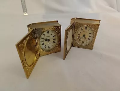 2 X VINTAGE GERMAN EUROPA TRAVEL ALARM CLOCK BOOK DESIGN WITH PHOTO SPACE... • $12.62