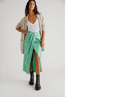 OMG WOW! New FREE PEOPLE POETS Sarong Split Front Dress Skirt 0 Green • $79.99