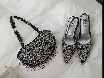 Beautiful Beaded Slingback Sandals & Matching Handbag Unze By Shalimar. Size 5 • £20