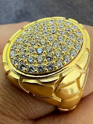 Big Nugget Mens Real Solid 14K Gold Plated 925 Silver Iced CZ Pinky Ring Hip Hop • $59.11