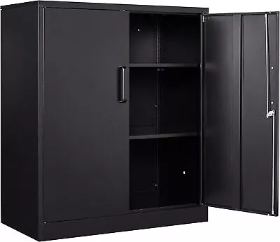 Metal Storage Cabinet Locked Steel Cabinet With 2 Adjustable Shelves Locking • $114.98