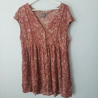 Anthropologie Vanessa Virginia Ladder Terracotta Tunic Top Size M • $24.99