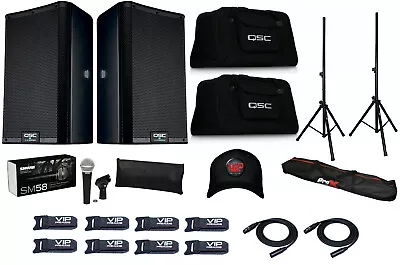 2x QSC K12.2 Active DJ 2000W 2-Way Portable Speaker + 2x K12 Totes + Accessories • $1987.97