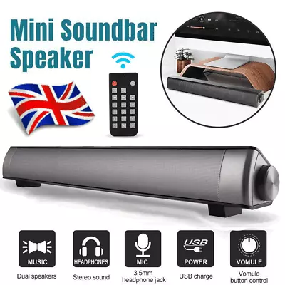 USB Sound Bar TV Soundbar For Wired Home Theater TV Computer USB Speaker Black • £20.91
