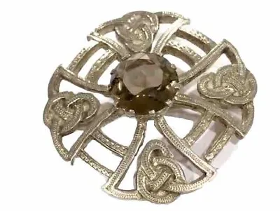 Vintage Scottish Sterling Silver Cairngorm Smokey Quartz Cairngorm Ornate Brooch • £65