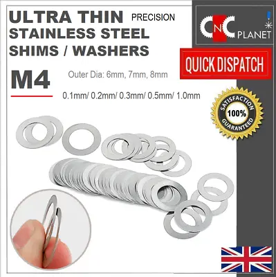 £3.49 • Buy M4 Ultra Thin Washers Shims Spacer Flat Precision Gasket Stainless Steel Din 988