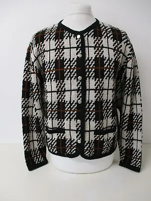 Fairisle Cardigan Icelandic Pattern TALLY-HO Black Cream Large UK 18 • £20