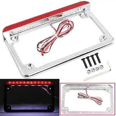 Chrome Motorcycle Universal LED Light Brake Tail Light Mount License Plate Frame • $23.57