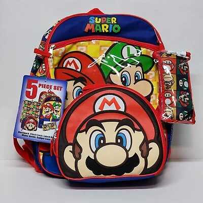 Super Mario Bros 5 Piece Backpack Lunch Bag Set Great Gift New • $30
