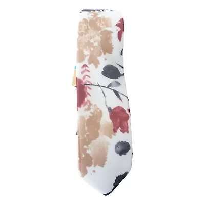 ORIGINAL PENGUIN White Tan Watercolor Floral Crepe Woven Slim Tie • $19.99