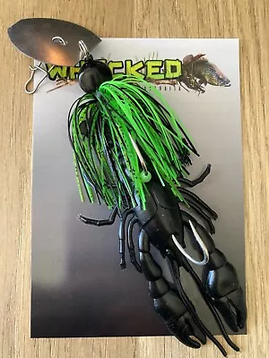 WHACKED LURES ~ 3/4oz CRAY CHATTERBAIT ~ GOBLIN GREEN ~ 5  Crayfish Trailer • $17.99