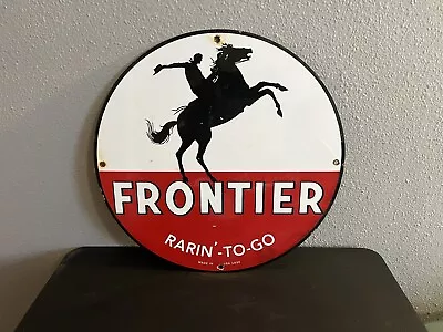 Vintage Porcelain Frontier Gas Oil Station Sign • $79.99