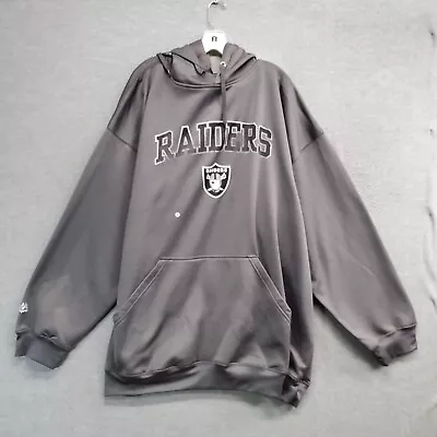 Oakland Raiders Men Sweater 4X Gray Majestic Hoodie Logo Graphic Pullover • $29.91