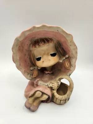 Vintage UCTCI Japan Young Girl Big Bonnet Basket Mid-Century Stoneware Figure  • $25