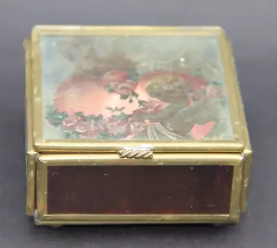 Vintage Cupid Angel Glass Jewelry Trinket Box Iridescent Square Via Vermont 2.5” • $20