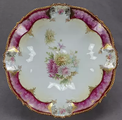 RS Prussia Mold 343 Pink White & Yellow Chrysanthemums & Gold 10 1/4 Inch Bowl • $150