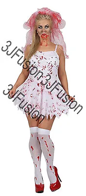 £19.80 • Buy Adult Ladies Zombie Bloody Bride + Veil Halloween Fancy Dress Costume Womens EA