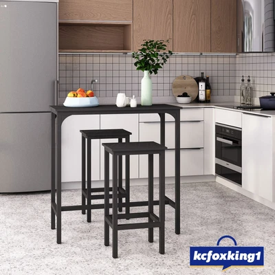 $149.49 • Buy 3PCS Dining Table Stool Set Metal High Bar Table Set Kitchen Cafe Pub Wood Black