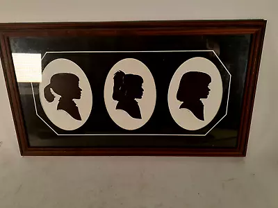 Vintage Silhouette Of Three Young Girls Scissor Cut Signed 22  X 15  • $26