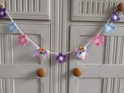 £8.50 • Buy Crochet Unicorn & Flower Bunting/Garland/ Nursery/Bedroom/Stocking Filler/Gift