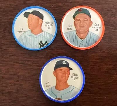 1962 Salada Baseball Coins Mickey Mantle Don Zimmer And Dick Brown Ex-nr Mt • $155