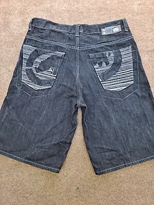 Ecko Unlimited Denim Shorts Mens 34 Black Baggy Hip Hop Wide Skater Y2K Vintage • $30