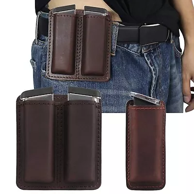 IWB OWB Magazine Pouch Genuine Leather Pouch For 9mm /.40 /.45 Pistol Mag Holder • $13.29