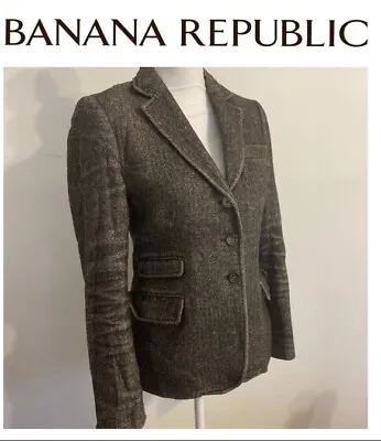 Vintage Banana Republic Travel & Safari Wool Linen Blazer Jacket Patches Brown 2 • $29.99