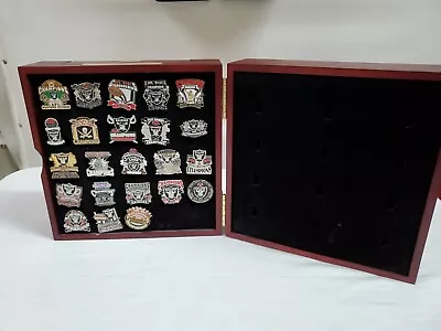 Vintage Oakland Raiders Enameled Pin Back Collection And Case Afl Nfl  • $650