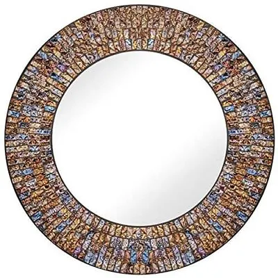 Zorigs Handcrafted Glass Mosaic Decorative Wall Mirror 24  Round Wall Mirror O • $39.99