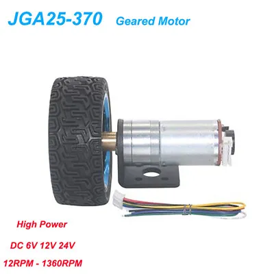 DC Geared Motor 6V 12V 24V With Encoder Tires 12-1360RPM High Torque Reversible • $22.99