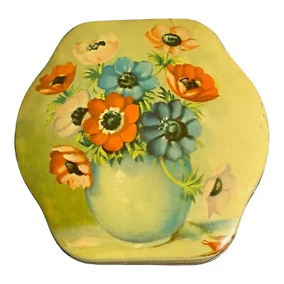 Vtg 1920s B W & M Biscuit Tin Box Floral Hinged 5.5 X 5.5 Inch Jewelry Storage • $36.12