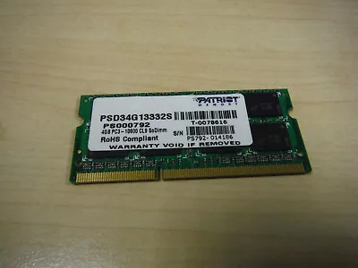 Patriot 4 GB PC3-10600 (1333 MHz) DDR3 SODIMM Notebook Memory • $10.99