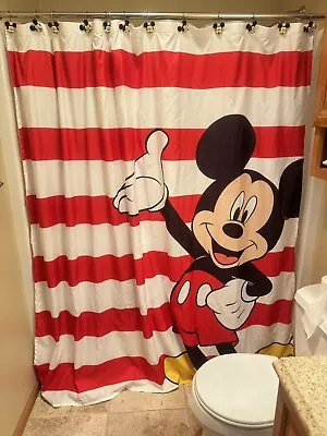 Vintage Disney Mickey Mouse Fabric Shower Curtain 72” X 72” + Hooks • $19