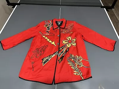 Vtg Indigo Moon Womans Red Embroidered Blazer Size 2X • $16.99