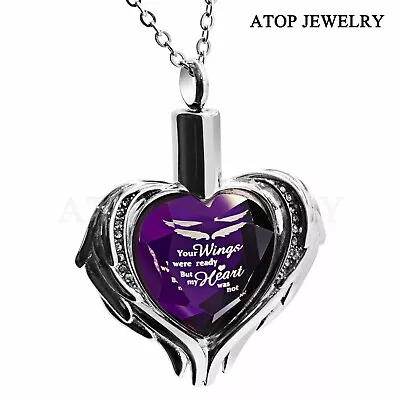 Heart Crystal Urn Necklace For Ashes Cremation Locket Pendant Memorial Jewelry • $10.99