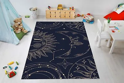 Moon Rug Kids Room Decor Area Floor Carpet Navy Blue Rug Stars Dream Gift • $22.32