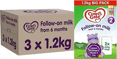 Cow & Gate 2 Follow On Baby Milk Powder Formula 6-12 Months 1.2K (Pack Of 3) • £29.96